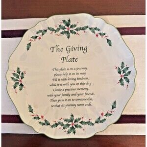 Lenox Holiday Giving Plate with Holly Berries Gold Rim Christmas Vintage